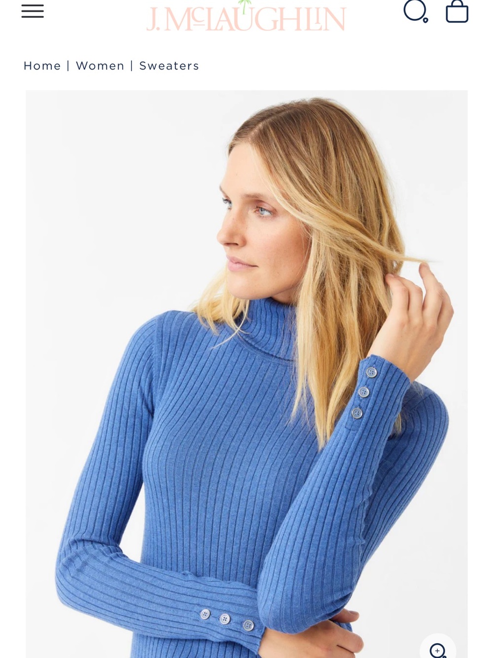 J. McLaughlin Women's Ribbed Turtleneck Sweater in Blue NWOT Women’s Size Large
